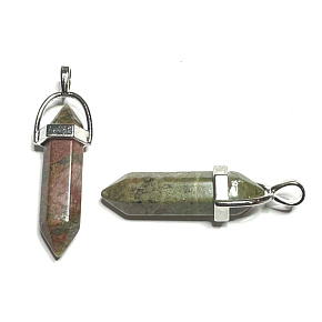 Unakite Pendel Sechseck-Anhänger Naturstein 41 x 13 mm, Stein des persönlichen Wachstums und der Vision