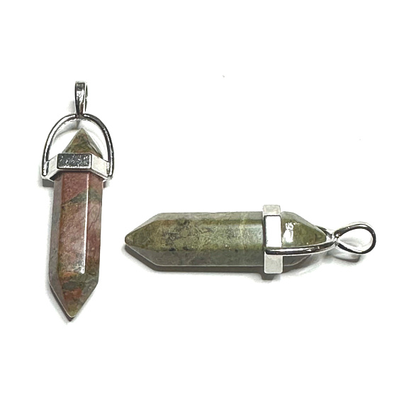 Unakite Pendel Sechseck-Anhänger Naturstein 41 x 13 mm, Stein des persönlichen Wachstums und der Vision