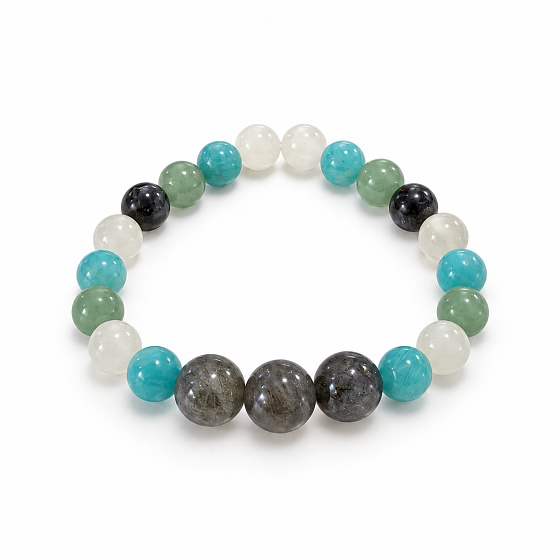 Armband mit Geschichte – Neuer Anfang, natürliche Mineralien, Kugel 8 mm / Handgelenk 14–15 cm