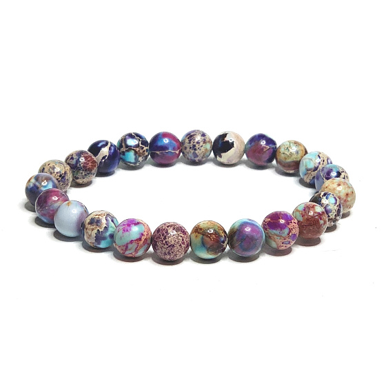 Jaspis / Regalit Imperial Meeressediment türkis lila Armband elastisch gemischtes Mineral, Kugel 8 mm / 16 - 17 cm