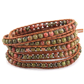 Unakit Armband Natursteinumwicklung 5 Stränge handgestrickte Perle 4 mm / ca. 90 cm + 10 cm, Stein des persönlichen Wachstums und der Vision