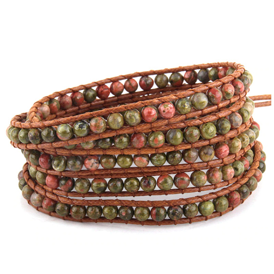 Unakit Armband Natursteinumwicklung 5 Stränge handgestrickte Perle 4 mm / ca. 90 cm + 10 cm, Stein des persönlichen Wachstums und der Vision