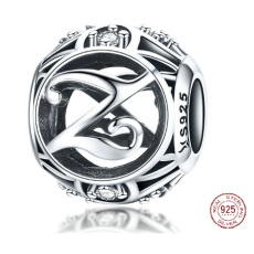 Sterling Silber 925 Magic Alphabet Buchstabe Z + kubischer Zirkon, Perle für Armband