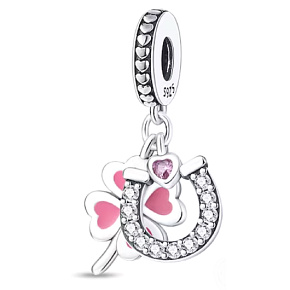 Charm Sterlingsilber 925 Kleeblatt für Glück, Hufeisen, Herz, 3-in-1 Anhänger für Glücksarmband