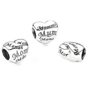 Sterling Silber 925 Herz Mama - Symbol der Mutterschaft und Familie Liebe, Perle für Armband Familie