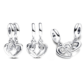 Charms Sterling Silber 925 Herzen miteinander verbunden 2in1, Liebesarmband Anhänger Charms Sterling Silber 925 Herzen miteinander verbunden 2in1, Liebesarmband Anhänger