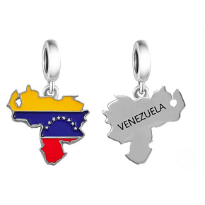 Charm Sterlingsilber 925 Venezuela Flagge - schwingende Karte, Anhänger für Armband Reisen