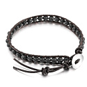 Lava schwarz, Lederarmband Naturstein, handgefertigt, Schließe, Kugel 4 mm / 17 - 23 cm, geboren von den vier Elementen