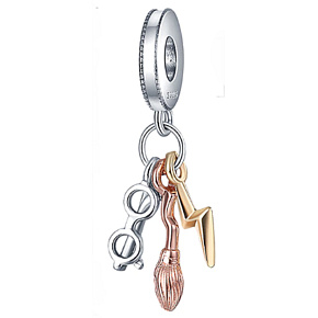 Sterling Silber 925 Harry Potter - Brille, Nimbus 2000 und Blitz, 3in1-Anhänger-Armband