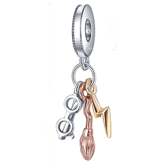 Sterling Silber 925 Harry Potter - Brille, Nimbus 2000 und Blitz, 3in1-Anhänger-Armband