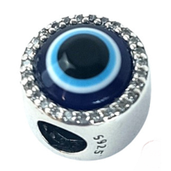 Charm Sterling Silber 925 Griechisch blaues Auge, Schutzamulett, Perle auf Armband Symbol