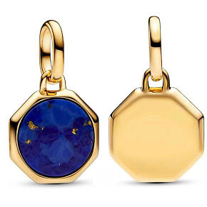 Charm Sterlingsilber 925 Mini-Medaillon blau Imitation Lapislazuli, Anhänger für Armband Symbol