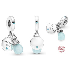 Sterling Silber 925 Luminescent - Glow in the Dark Bulb - Find Your Light, Wechselnde Farben 2in1 Anhänger Armband Symbol