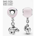 Charme Sterling Silber 925 Elefant mit rosa Ballon, Anhänger am Armband Familie