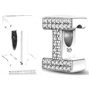 Sterling Silber 925 Alphabet Buchstabe I, Perle für Armband