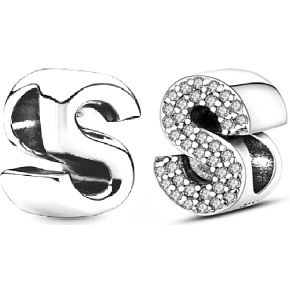 Charme Sterling Silber 925 Alphabet Buchstabe S, Perle für Armband
