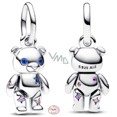 Sterling Silber 925 Beweglicher Teddybär mit blauen Augen, Tierarmband-Anhänger Sterling Silber 925 Beweglicher Teddybär mit blauen Augen, Tierarmband-Anhänger