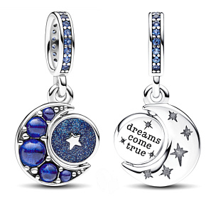 Charm Sterling Silber 925 Halbmond mit königsblauem, sternenblauem und hellblauem Kristall, Universum Armband Anhänger Charm Sterling Silber 925 Halbmond mit königsblauem, sternenblauem und hellblauem Kristall, Universum Armband Anhänger