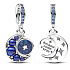 Charm Sterling Silber 925 Halbmond mit königsblauem, sternenblauem und hellblauem Kristall, Universum Armband Anhänger
