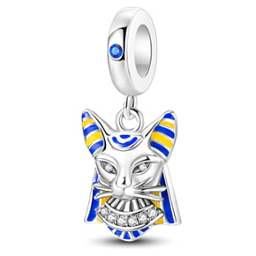 Charm Sterling Silber 925 Altägyptische Katze, Reise-Armband-Anhänger