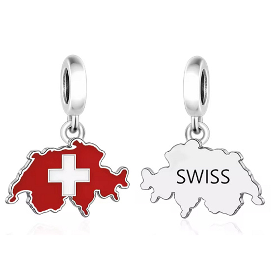 Charm Schweiz Flagge – Karte und Erinnerung an das Land der Berge, Seen und Schokolade | Anhänger für Reisearmband