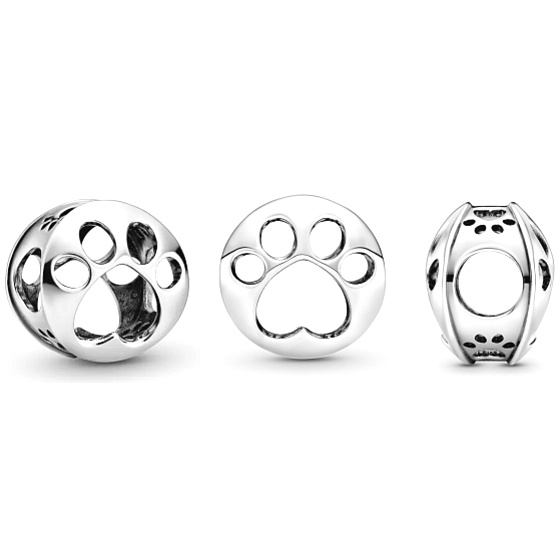 Sterling Silber 925 Gestanzte Pfote eines vierbeinigen Haustieres, Perle an einem Haustierarmband
