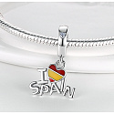 Charm Sterlingsilber 925 Spanien Flagge Herz - Ich liebe Spanien, 2-in-1 Anhänger für Armband Reisen