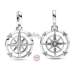 Charms Sterling Silber 925 Kompass - Mini Medaillon mit klarem Zirkonia, Armbandanhänger Charms Sterling Silber 925 Kompass - Mini Medaillon mit klarem Zirkonia, Armbandanhänger