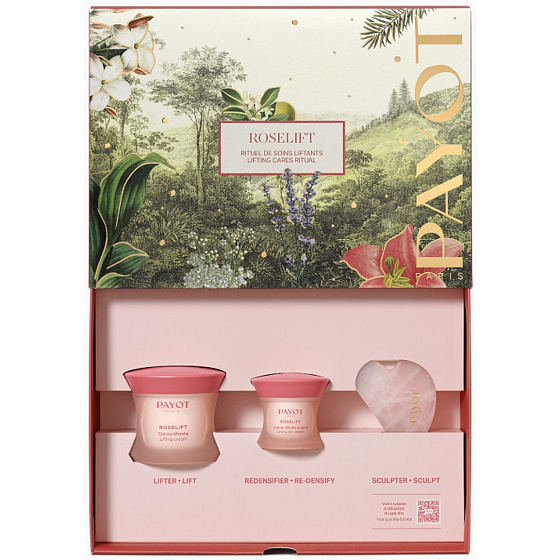 Payot Roselift Collagen Jour Tages-Liftingcreme 50 ml + Roselift Collagen Regard Augen-Liftingpflege 15 ml + Gua Sha Rosenquarz, Kosmetikset für Frauen