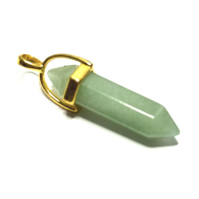 Avanturin Pendel sechseckiger Goldanhänger 41 x 13 mm, Naturstein handgeschnitzt, Glücksstein