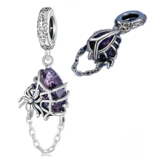 Charm Sterlingsilber 925 Spinnennetz mit Spinne, Anhänger für Armband Halloween