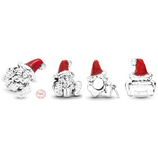 Sterling Silber 925 Weihnachtsmann mit roter Mütze, Weihnachtsarmband Perle
