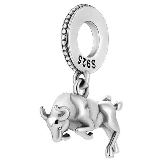 Charm Sterlingsilber 925 Stier, Charging Bull - Wall Street im Finanzzentrum von New York City, Anhänger für Reise-Armband