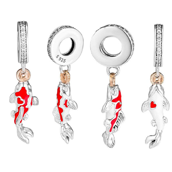 Sterling Silber 925 Fisch als Glücksbringer, Tierarmband-Anhänger
