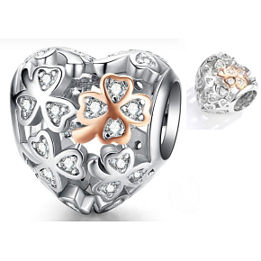 Charms Sterling Silber 925 Geliebtes vierblättriges Kleeblatt als Glücksbringer, Perlenherz am Liebesarmband Charms Sterling Silber 925 Geliebtes vierblättriges Kleeblatt als Glücksbringer, Perlenherz am Liebesarmband