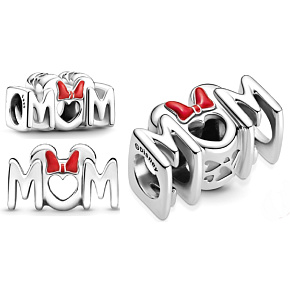 Charme Sterling Silber 925 Disney Minnie Mouse Schleife und das Wort Mum - Mum, Perle auf Armband