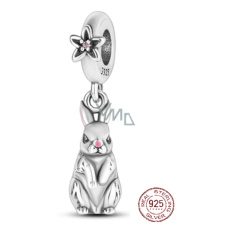 Charms Sterling Silber 925 Kaninchen mit rosa Nase, Tierarmbandanhänger