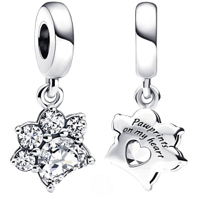 Charms Sterling Silber 925 Sparkly Pfote, Haustier Armband Anhänger