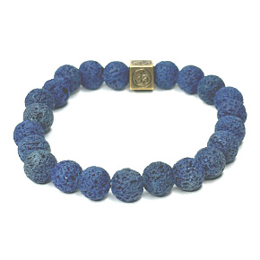 Lavablauer Glitzer mit königlichem Mantra Om, Armband elastischer Naturstein, Perle 8 mm / 16-17 cm, geboren aus den vier Elementen