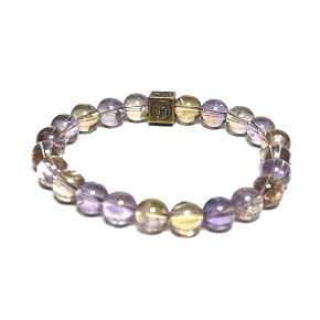 Ametrin mit Royal Mantra Om Armband elastischer Naturstein, Perle 8 mm / 16-17 cm, Energieverstärker
