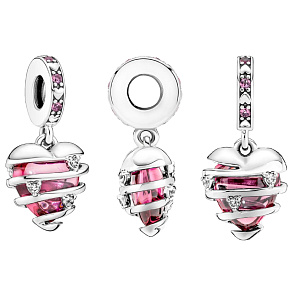 Charm Sterling Silber 925 Rosa Muranoglas Herz, Liebesarmband Anhänger