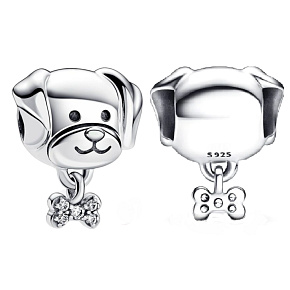 Charms Sterling Silber 925 Hund mit Knochen, Perle am Armband Haustier