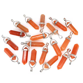Avanturin orange Pendel Hexagon Anhänger Naturstein 41 x 13 mm, handgeschnitzt, Stein des Glücks und Wohlstands, 1 Stück