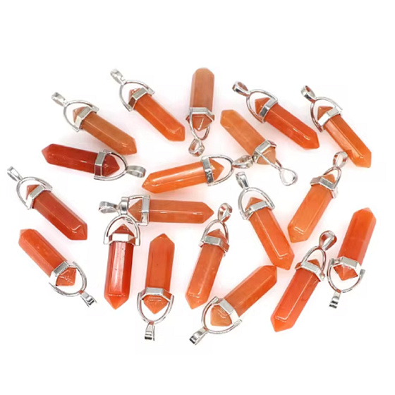 Avanturin orange Pendel Hexagon Anhänger Naturstein 41 x 13 mm, handgeschnitzt, Stein des Glücks und Wohlstands, 1 Stück