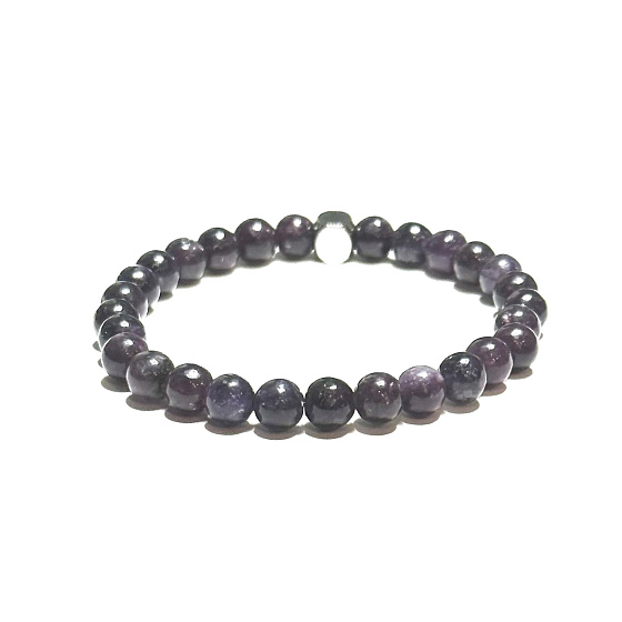 Lepidolith dunkelviolett Armband elastisch Naturstein, Kugel 6 mm / 16 - 17 cm, Amulett der Sportler