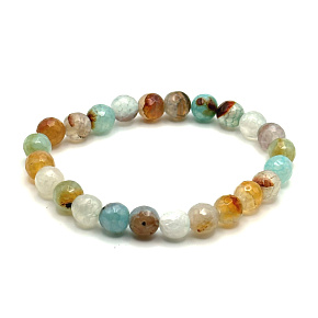 Achat hellblau Armband Facette elastisch Naturstein, Kugel 8 mm / 16 - 17 cm