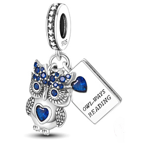 Charms Sterling Silber 925 Clever Owl - Lesen, Tierarmband Anhänger Charms Sterling Silber 925 Clever Owl - Lesen, Tierarmband Anhänger