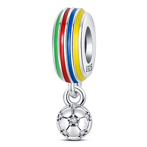 Charme Sterling Silber 925 Euro 2024 Fußball farbig, Perle auf Armband Sport