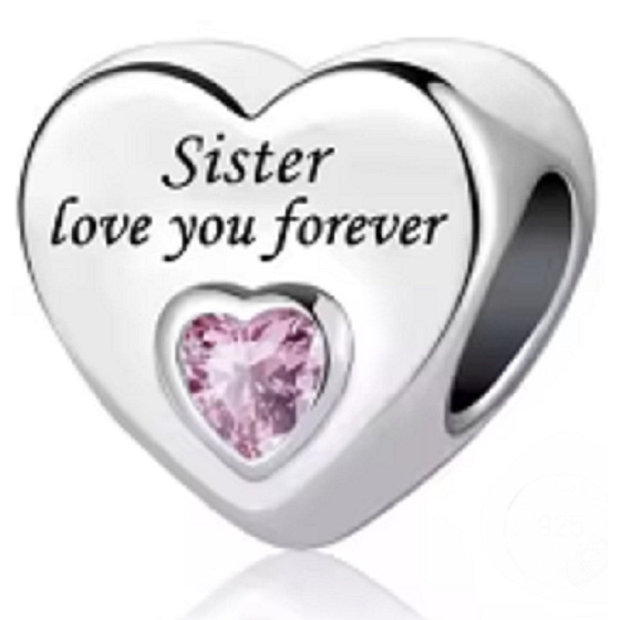 Charm Sterlingsilber 925 Schwester liebt dich für immer Herz, Perle für Armband Familie