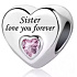 Charm Sterlingsilber 925 Schwester liebt dich für immer Herz, Perle für Armband Familie